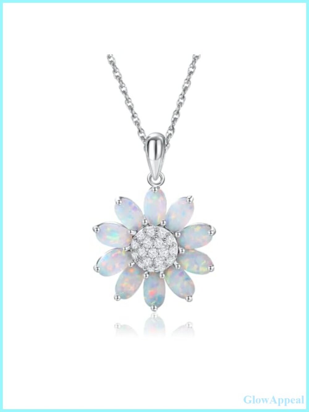 Sterling Silver Sunflower Necklace with Created Opal Birthstone Pendant